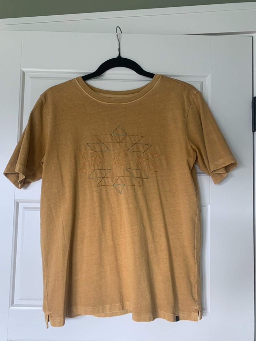 Pendleton Mustard Short Sleeve Tee with Geometric Stitch